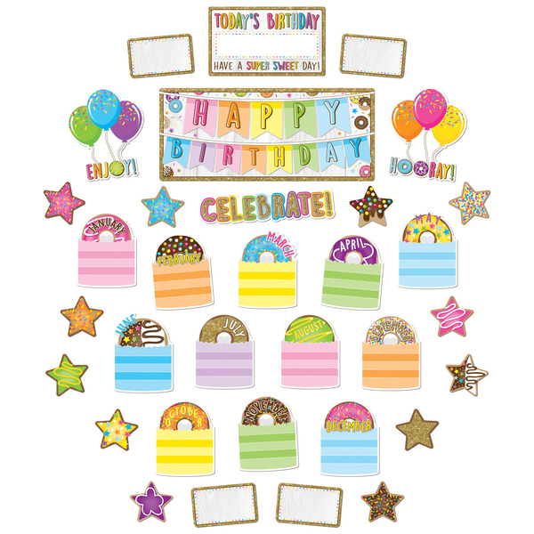 Ashley Productions Smart Poly Birthday Mini Bulletin Board Set, Donutfetti, 33 Pieces 96002